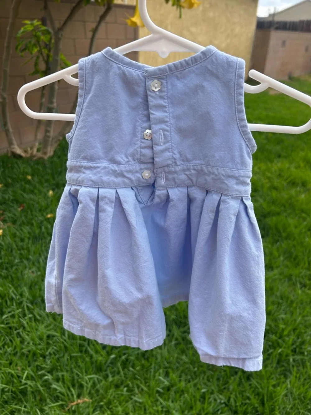 GAP Blue Baby Dress with Pink Rose Embroidery